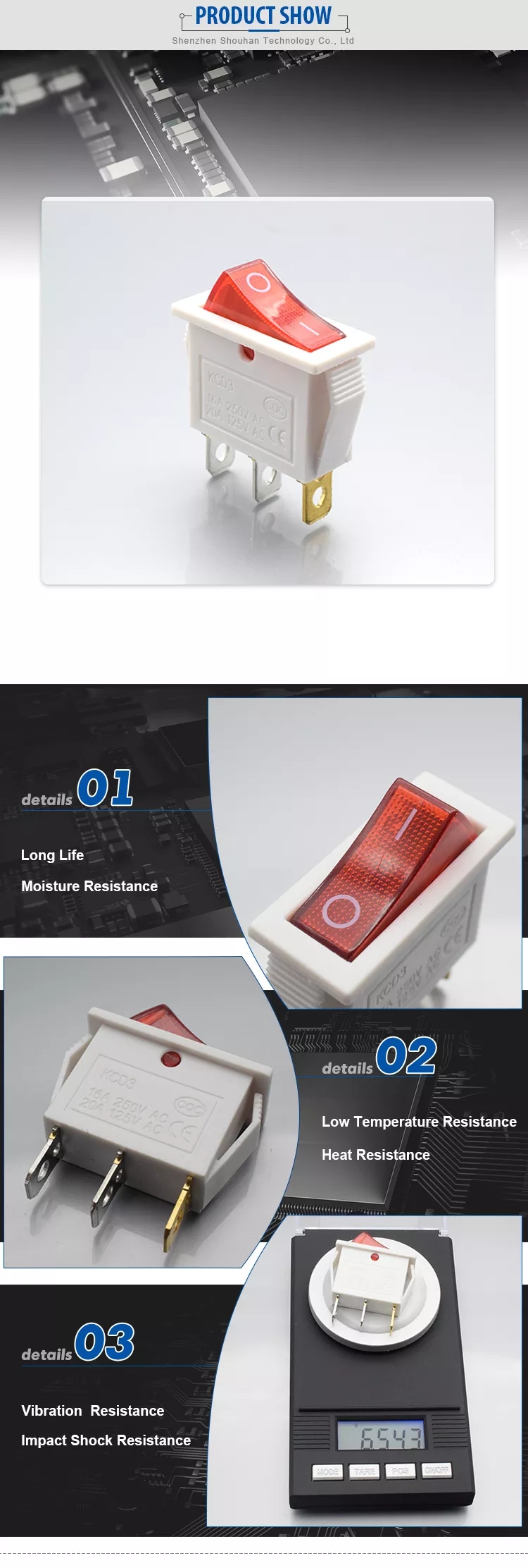 Best KCD3 16A 250VAC 3pins on off rocker switch with led Manufacturer ...